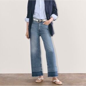Everlane The Way High‎ Sailor Jean Tint Blue Wide Leg Raw Hem Size 29S
